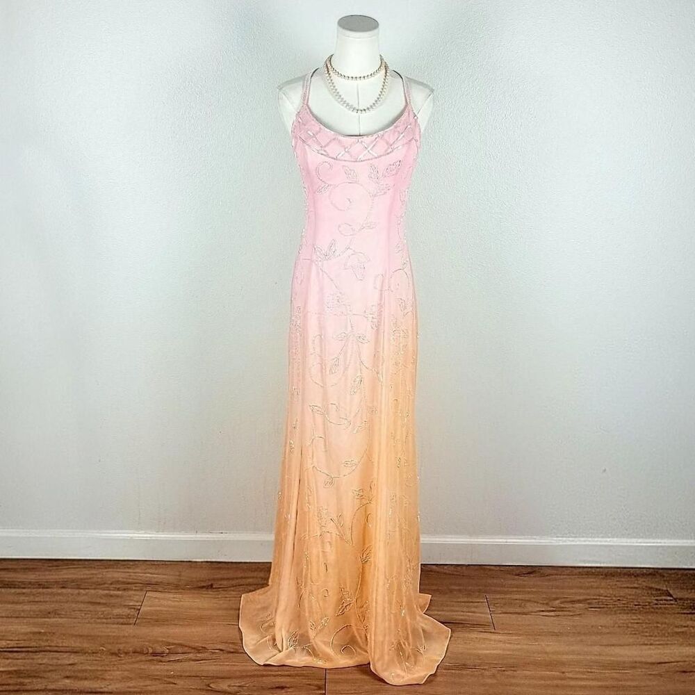Y2K Sunset Ombre Beaded Fairy Prom Dress